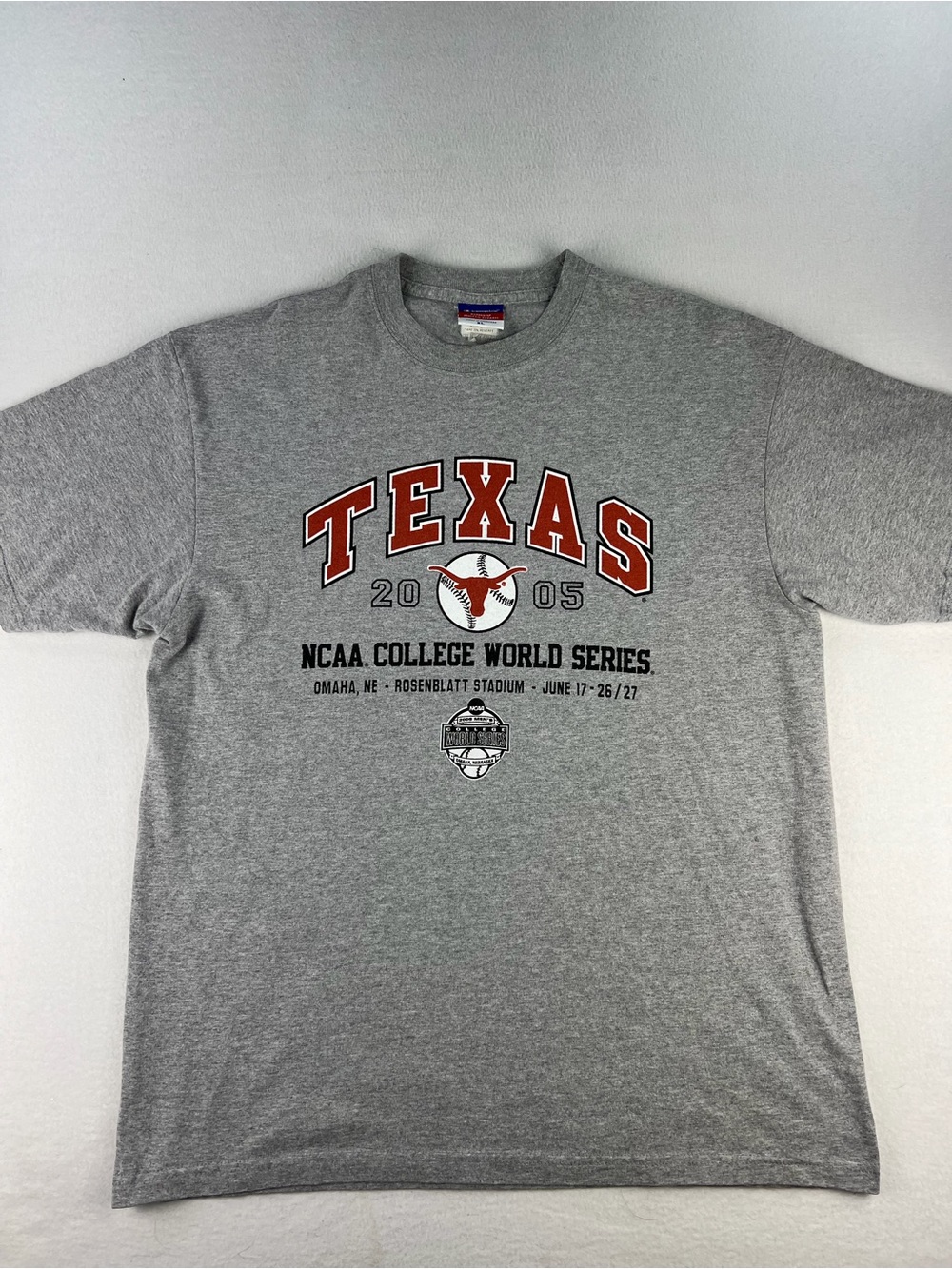 Champion Gray Texas NCAA College World Series Tee with Orange Print